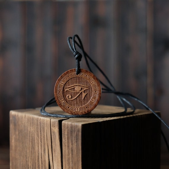 Eye of Ra Necklace/Pendant. Made from Solid Wood. Egyptian God symbol.