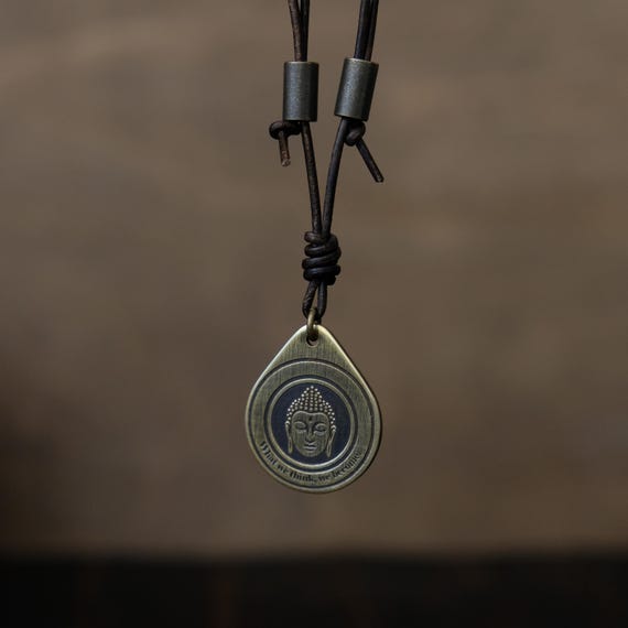 Buddha Necklace/Pendant. Made from Solid Brass with Adjustable/Sliding Leather Cord.
