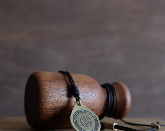 Not All Who Wander Are Lost” Compass Necklace | Brass Pendant for Adventurers | Adjustable Leather Cord | Symbolic Gift for Travellers