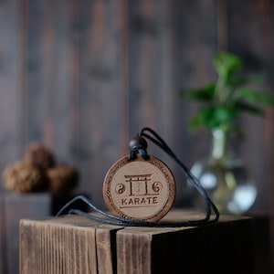 Wood Necklace-Karate Pendant, Martial Art Necklace, Japanese Martial Art, Carved from Solid Sycamore Wood. Gift for Karate Fighter.