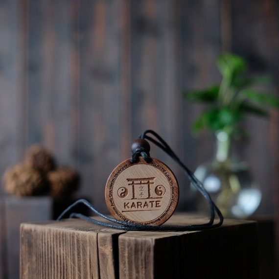 Wood Necklace-Karate Pendant, Martial Art Necklace, Japanese Martial Art, Carved from Solid Sycamore Wood. Gift for Karate Fighter.