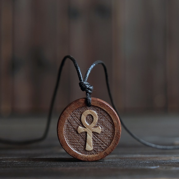 Wood Necklace-Egyptian Necklace,Ankh Necklace, Egyptian Carved Jewelry. Egyptian Talisman.