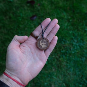 Bear Silhouette Round Shape Brown Color Wooden Necklace/Pendant.