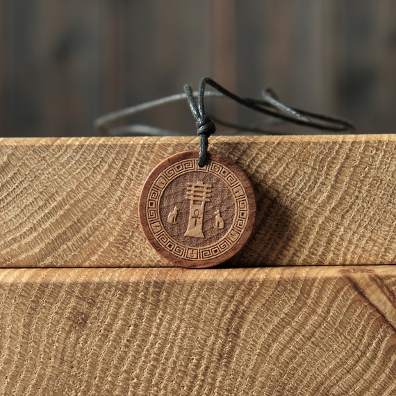 Egyptian Necklace Djed. Egyptian Necklace, Made from Solid Wood. Egyptian Symbol.