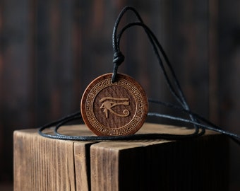 Eye of Horus Necklace/Pendant. Made from Solid Wood. Egyptian Symbol Necklace.