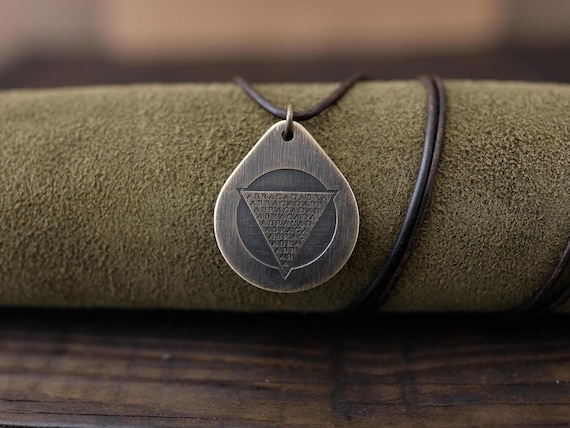 Abracadabra Triangle Necklace-Teardrop Brass Pendant