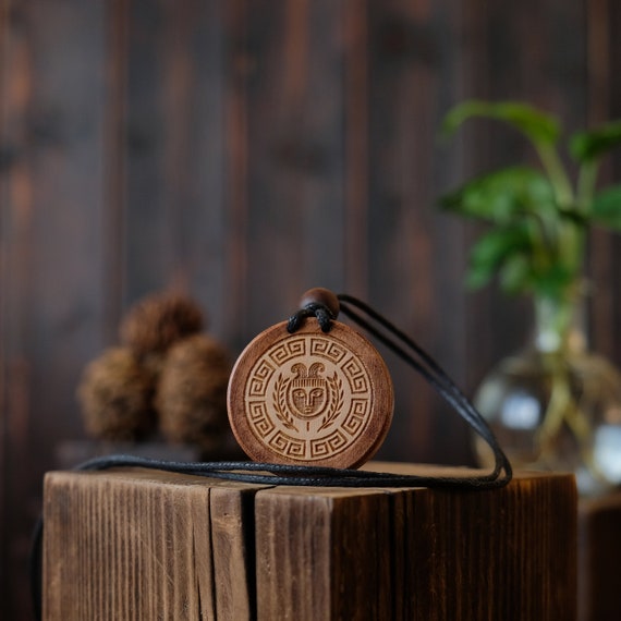 Goddess Demeter Necklace-Greek Symbol Pendant. Ancient Greece Wooden Jewelry. Made from solid wood. Brown color. Adjustable cord.