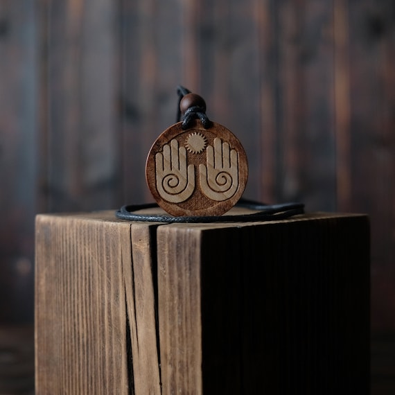 Healing hand Necklace/Pendant. Made from Solid Wood. Yoga Meditation Necklace. Spiritual Gift Idea.