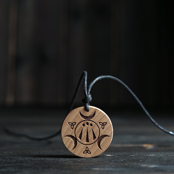 Wood Necklace-Awen Pendant, Neo-Druid Symbol, Carved from Solid Wood.