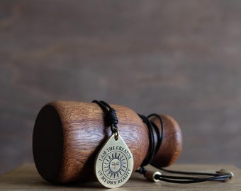 I Am the Creator of My Own Reality” Brass Pendant | Sun Symbol Necklace | Law of Attraction Jewelry | Leather Cord | Empowerment Gift