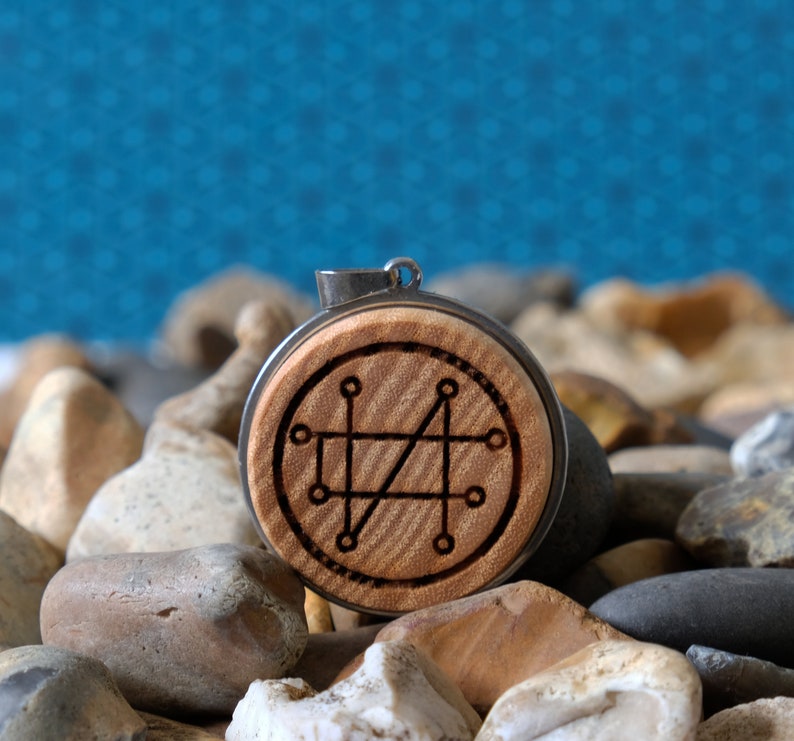 Wood Necklace-Archangel Zadkiel Seal Angelic Talisman. Sigil of the Zadkiel
