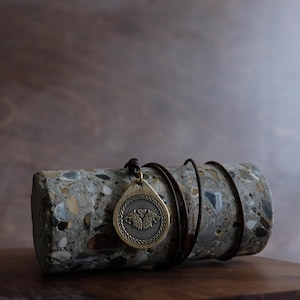 Wolf&#39;s Celtic Style Necklace/Pendant. Made from Solid Brass with an Adjustable/Sliding Leather Cord.