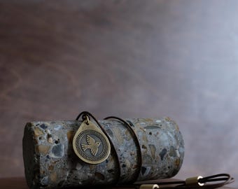Blackbird Brass Pendant – Ancient Greek Style Amulet with Leather Cord.
