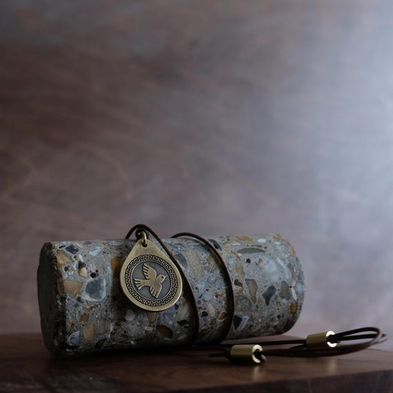 Blackbird Brass Pendant – Ancient Greek Style Amulet with Leather Cord.