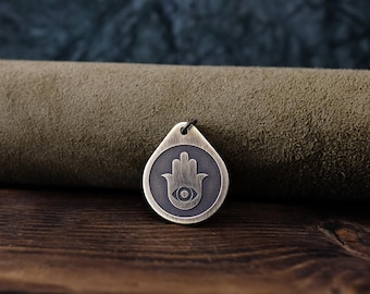 Hamsa/Khamsa Necklace/Pendant. Made from Solid Brass with Adjustable/Sliding Leather Cord.