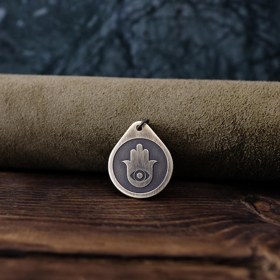 Hamsa/Khamsa Necklace/Pendant. Made from Solid Brass with Adjustable/Sliding Leather Cord.