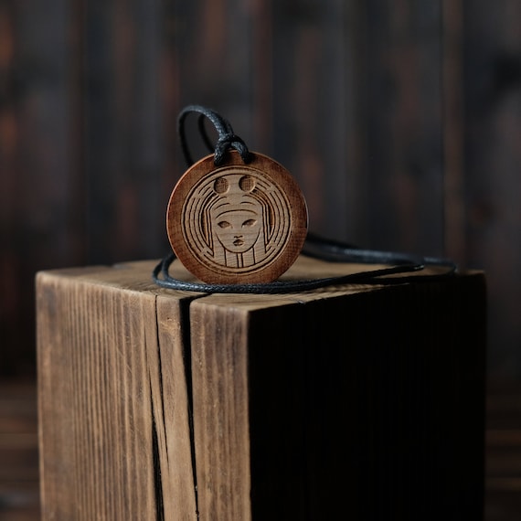 Freya Goddess Wooden Necklace , Round Solid Wood. Nordic/Norse Mythology Necklace. Freya Goddess Necklace/Pendant.