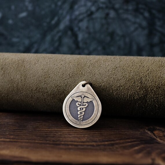 Caduceus Necklace/Pendant. Made from Solid Brass with Adjustable/Sliding Leather Cord.