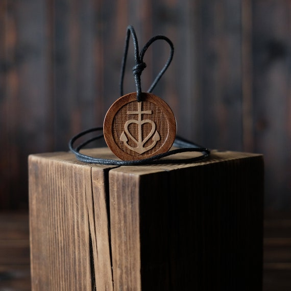 Cross Heart  Necklace/Pendant, Round Solid Wood.  Cross Symbol Jewelry, Cross Wooden Pendant. Wooden Cross.