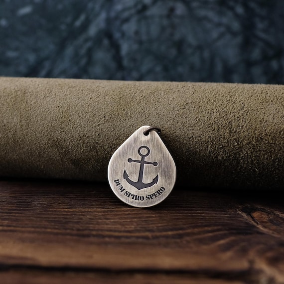 Dum Spiro Spero Necklace/Pendant. Made from Solid Brass with Adjustable/Sliding Leather Cord.