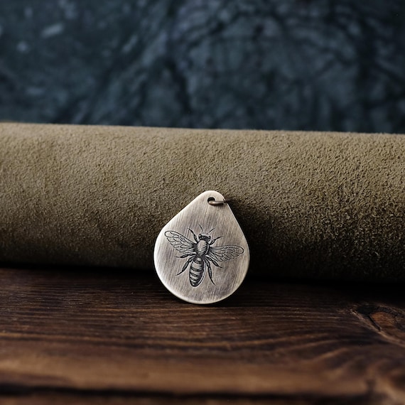 Bee Necklace/Pendant. Made from Solid Brass with Adjustable/Sliding Leather Cord.