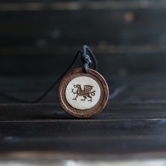 Wood Necklace-Dragon Necklace, Brown Dragon Pendant, Ancient Dragon Symbol Solid Wood Pendant. Brown Dragon Jewelry.