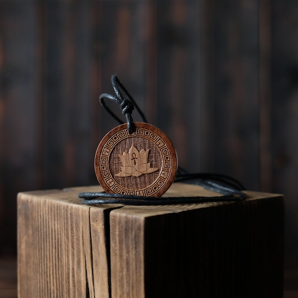 Lotus Flower Necklace/Pendant. Made from Solid Wood. Egyptian Symbols.