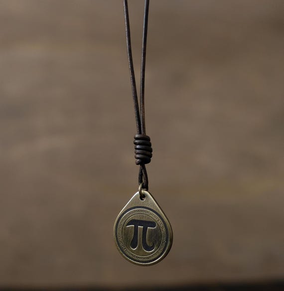 Pi Necklace/Pendant. Made from Solid Brass with Adjustable/Sliding Leather Cord.