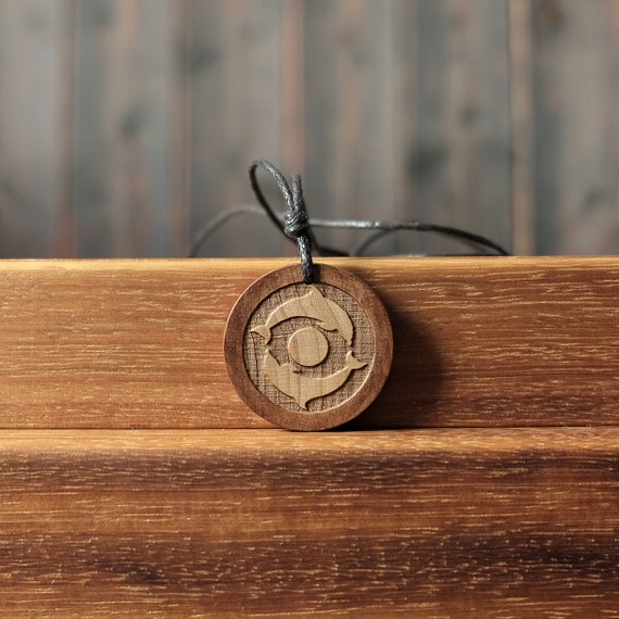 Dolphin Necklace/Pendant, Round Solid Wood. Dolphins Jewelry. Dolphin Spirit Animal.