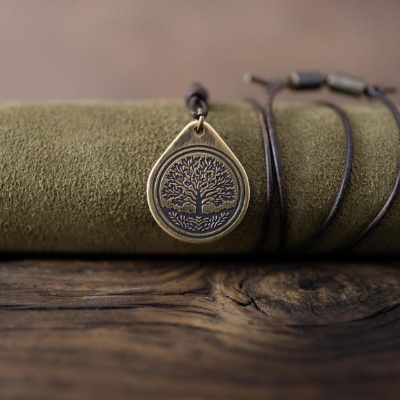 Tree of Life Necklace/Pendant. Made from Solid Brass with Adjustable/Sliding Leather Cord.
