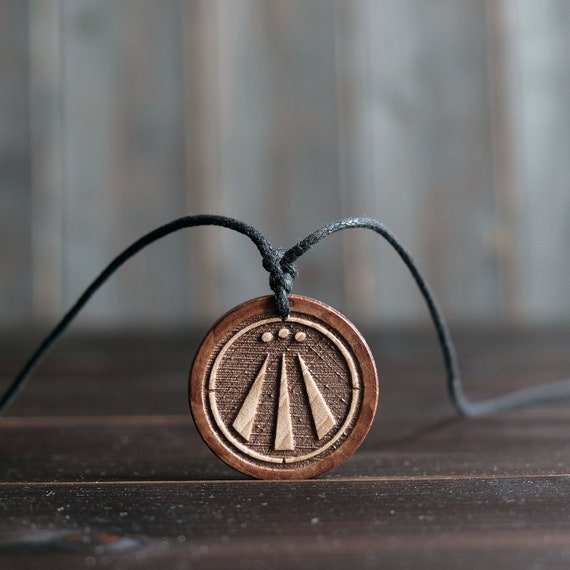 Wood Necklace-Awen Pendant, Neo-Druid Symbol, Made from Solid Sycamore Wood.