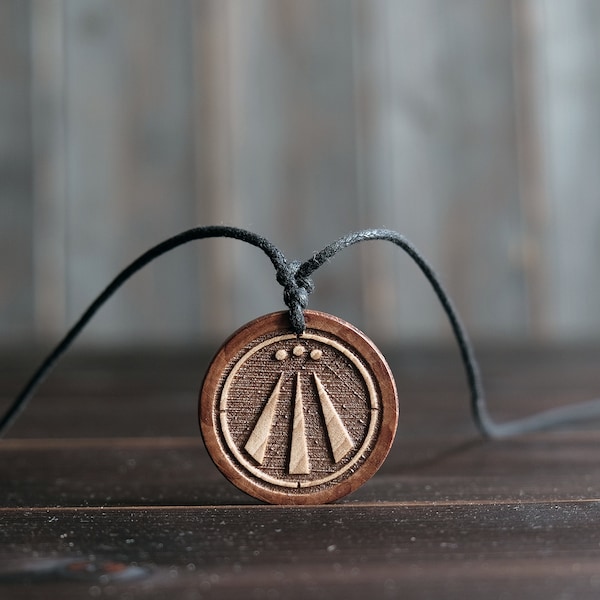 Wood Necklace-Awen Pendant, Neo-Druid Symbol, Made from Solid Sycamore Wood.