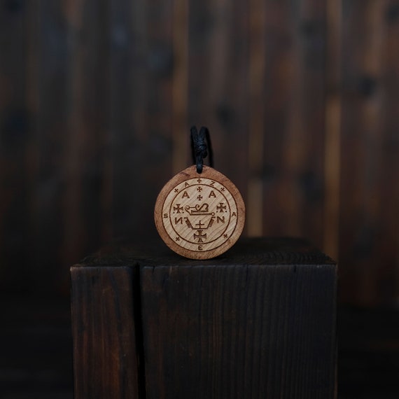 Seal of the Zadkiel. This Round Handmade Wooden Brown Necklace/Pendant Made From Solid Wood.