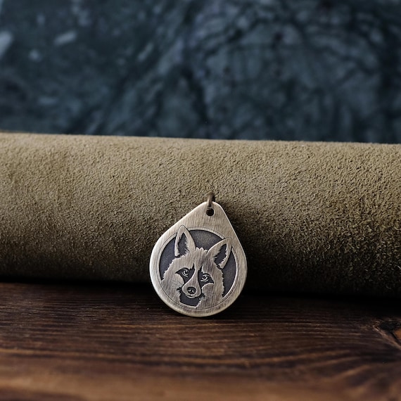 Solid Brass Fox Pendant – Handcrafted Animal Totem Necklace with Adjustable Leather Cord