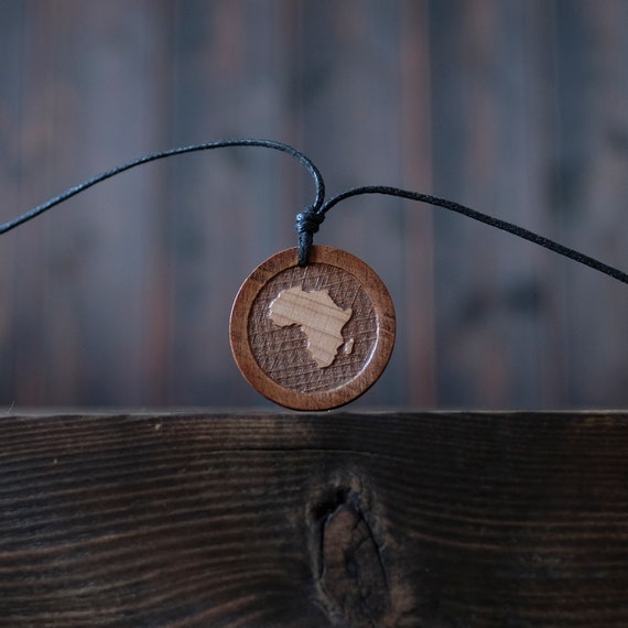 Africa Silhouette Round Shape Brown Color Wooden Necklace/Pendant.