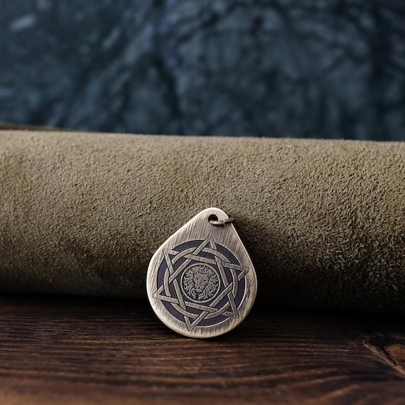 Star of David Necklace. Lion of Judah. Necklace/Pendant. Made from Solid Brass with Adjustable/Sliding Leather Cord.