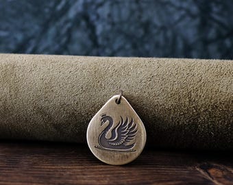 Swan Necklace/Pendant. Made from Solid Brass with Adjustable/Sliding Leather Cord.