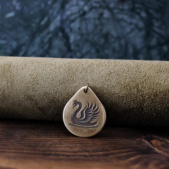 Swan Necklace/Pendant. Made from Solid Brass with Adjustable/Sliding Leather Cord.