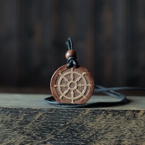 Talisman Dharmachakra - Rad des Dharma-Holz Anhänger-Amulett-Talisman.