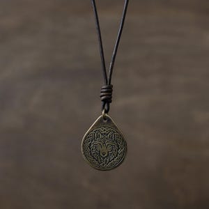 Celtic Wolf Necklace/Pendant. Made from Solid Brass with Adjustable/Sliding Leather Cord. image 2