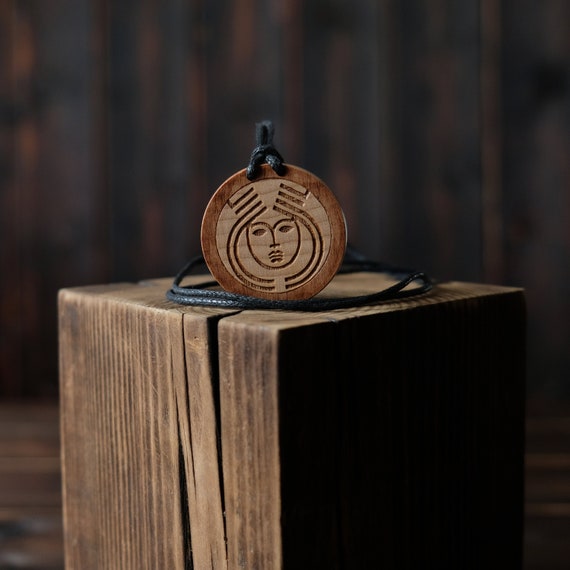 Anglo-Saxon Goddess Ostara, Round Solid Wood. Anglo-Saxon mythology necklace.  Eostre Goddess Necklace/Pendant.