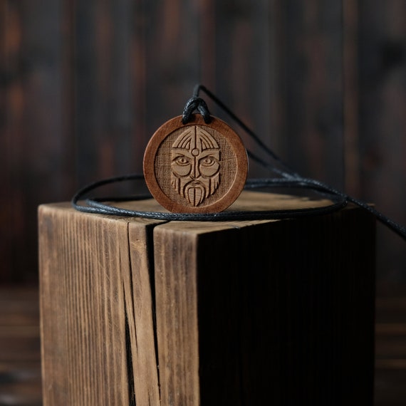 Anglo-Saxon God Thunor, Round Solid Wood. Anglo-Saxon mythology necklace. Thor God Necklace/Pendant.