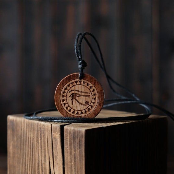 Eye of Horus Necklace/Pendant. Made from Solid Wood. Egyptian Symbol Necklace.