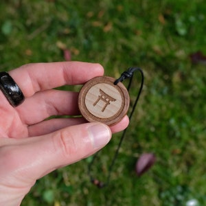 Wood Necklace-Torii Necklace, Shinto Gate Pendant, Japanese Gate Symbol Solid Wood Pendant. Brown Shinto Gate. Shinto Shrine Symbol. image 2