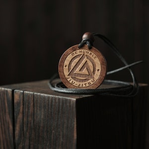Wood Necklace-Jiu Jitsu Pendant, Martial Art Necklace, Carved from Solid Sycamore Wood. Gift for Jiu Jitsu Fighter.