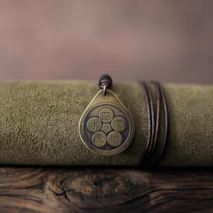 Godai Necklace/Pendant. Made from Solid Brass with Adjustable/Sliding Leather Cord.