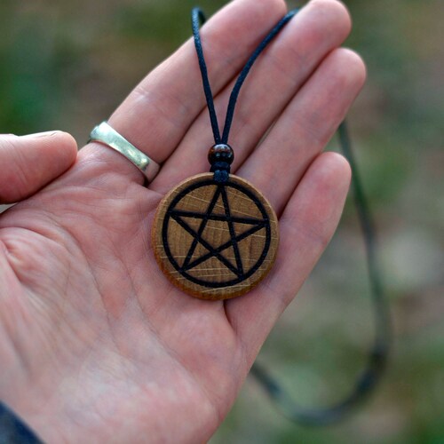 Wood Necklace-wiccan Pentagram or 