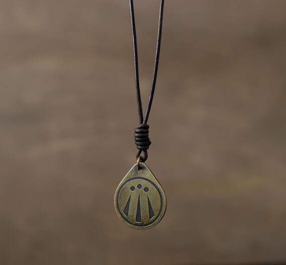 Awen Necklace/Pendant. Made from Solid Brass with Adjustable/Sliding Leather Cord.