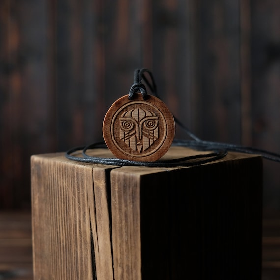 Celtic God Diancecht, Round Solid Wood. Celtic mythology necklace. Celtic wooden pendant. Celtic jewelry. God of healing and medicine.