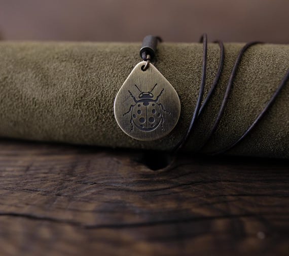 Ladybird Necklace/Pendant. Made from Solid Brass with Adjustable/Sliding Leather Cord.